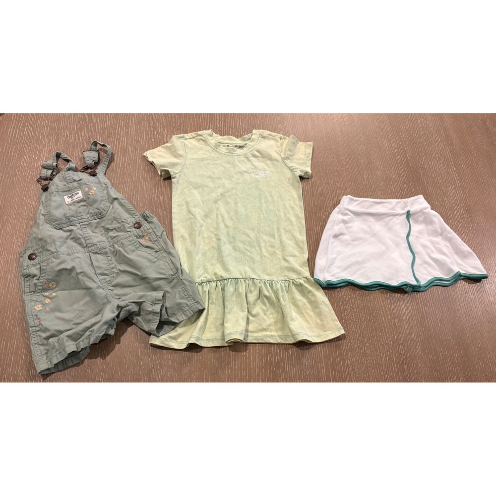 Girls 4T Clothing Lot 3 Pc OshKosh Shortalls Reebok Dress Bella Bliss Shorts EUC